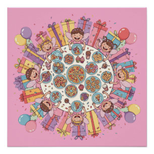 Póster Fiesta de disfraces de hadas rosadas para niños