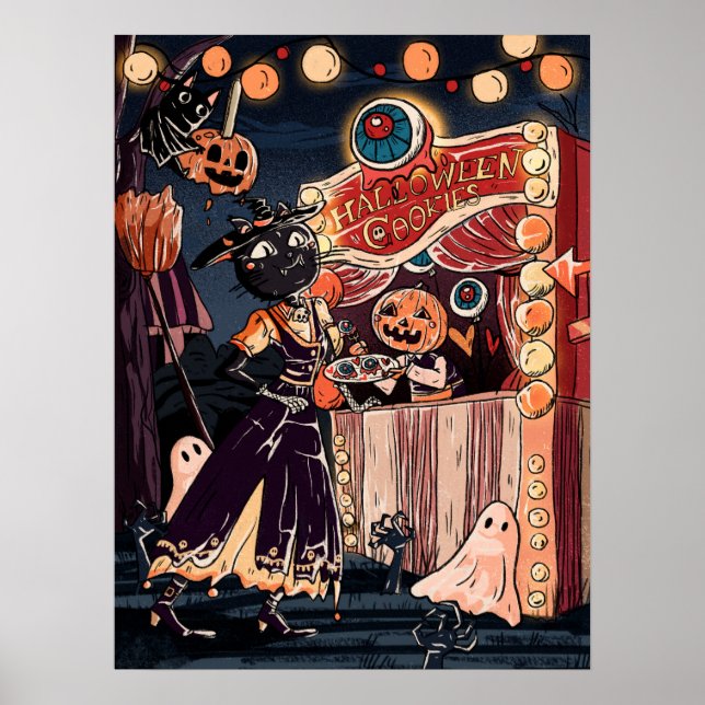 Póster Fiesta de disfraces de Halloween en una maravillos (Frente)