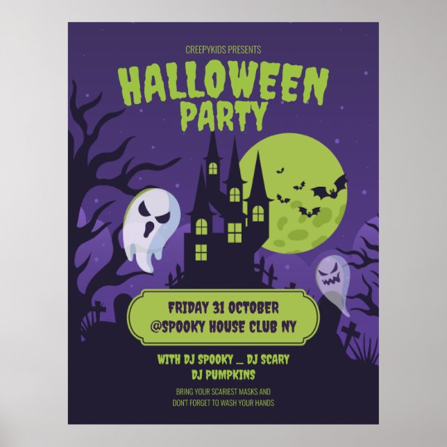 Póster Fiesta de disfraces de Halloween Invitación a fies (Frente)