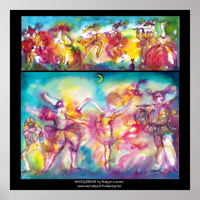 Póster FIESTA DE DISFRAZES, Máscaras de Mardi Gras, Baile (Frente)