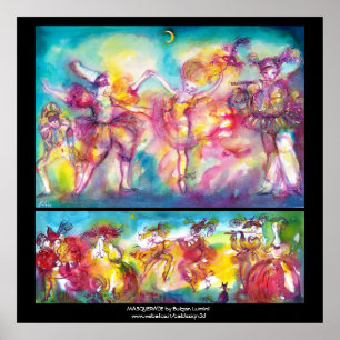 Póster FIESTA DE DISFRAZES, Máscaras de Mardi Gras, Baile