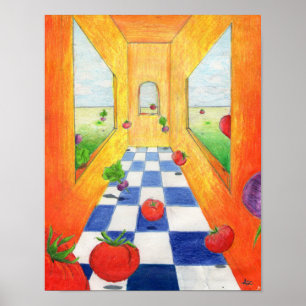 Póster ¡Fiesta de ensaladas impresas de tomate y cocina d