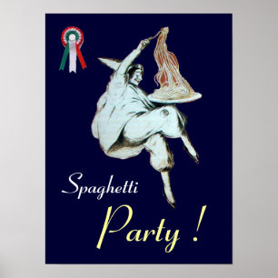 Póster FIESTA DE ESPAGUETIS,COCINA ITALIANA azul rojo bla