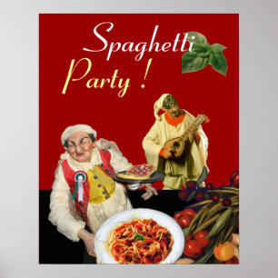 Póster FIESTA DE ESPAGUETIS,Cocina Italiana,Chef,Pulcinel