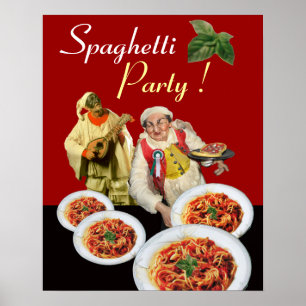 Póster FIESTA DE ESPAGUETIS,Cocina Italiana,Chef,Pulcinel