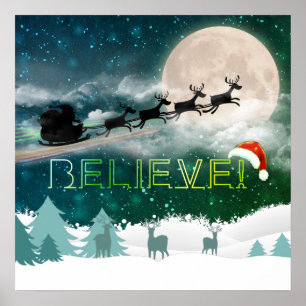 Póster Fiesta de feriado de navidades Santa Hat Reindeer