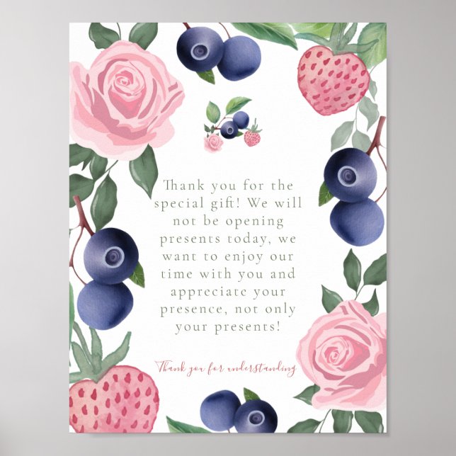 Póster Fiesta de fresa y arándano Gracias Rótulo Regalos (Frente)