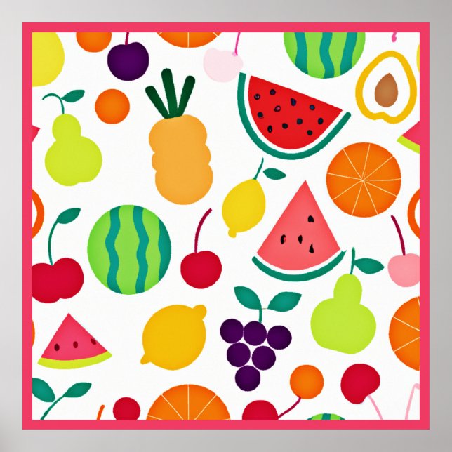 Póster Fiesta de Frutas de Neón Colorido (Frente)