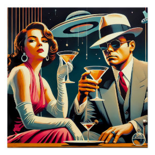 Póster Fiesta de Gangster Martini de la Era Espacial Las 