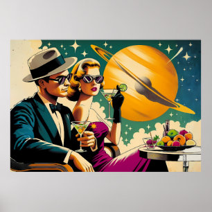 Póster Fiesta de Gangsters con Martini de Las Vegas de Ép