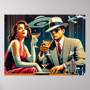Póster Fiesta de Gangsters de Las Vegas con Martini de la