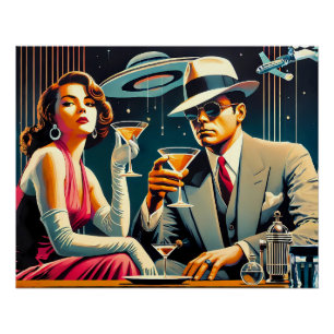 Póster Fiesta de Gangsters de Las Vegas con Martini de la