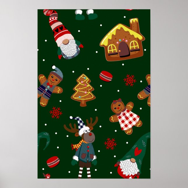 Póster Fiesta de Gnominos de Jengibre de Navidad Adorable (Frente)