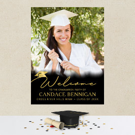 Póster Fiesta de Graduación Bienvenida Guión Negro Oro Fo