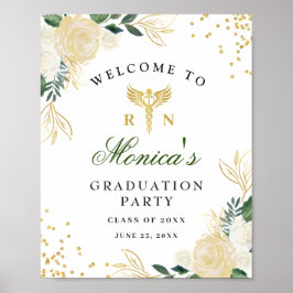 Póster Fiesta de graduación de bienvenida con flores de m