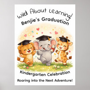 Póster Fiesta de Graduación de Niños León Elefante Jirafa