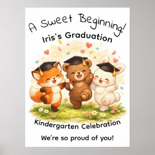Póster Fiesta de Graduación del Niño Zorro Oso Conejito