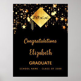 Póster Fiesta de graduación estrellas negras doradas grad