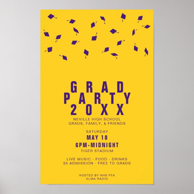 Póster Fiesta de Graduación Gorra Morada y Dorada (Frente)