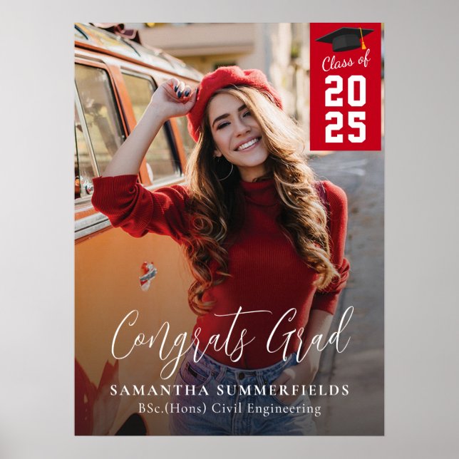 Póster Fiesta de Graduación Moderna 2025 Photo Script Gra (Frente)