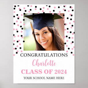 Póster Fiesta de graduación rosa y negro personalizada Fo