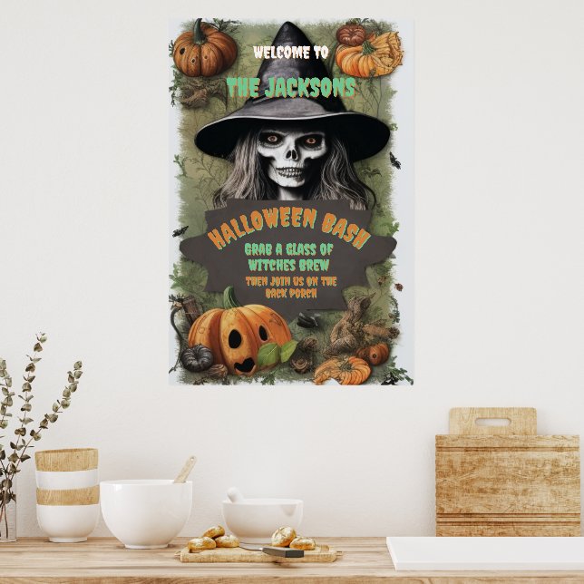 Póster Fiesta de Halloween de Bruja Espantosa (Cocina)