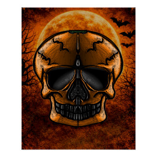 Póster Fiesta de Halloween de Calavera de Calabaza