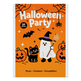Póster Fiesta de Halloween de Gato Negro Fantasma