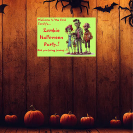 Póster Fiesta de Halloween de la Familia Zombie para Niño