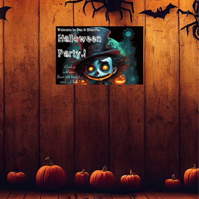 Póster Fiesta de Halloween de Sombrero Psicoso (Psycho Top Hat Halloween Party Poster)