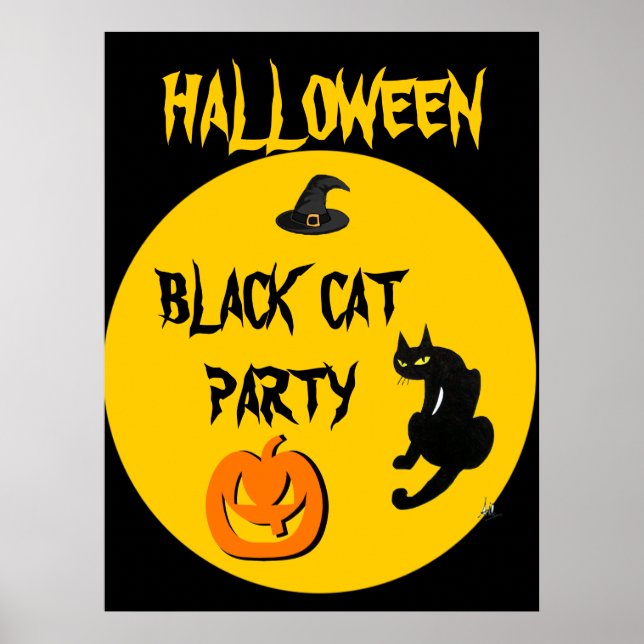 PÓSTER FIESTA DE HALLOWEEN DEL GATO NEGRO (Frente)