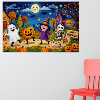 Póster Fiesta de Halloween - Ilustración Adorable y Niños