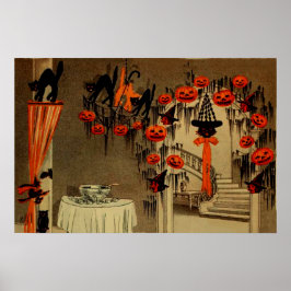 Póster Fiesta de Halloween Jack O Linterna Calabaza Gato 