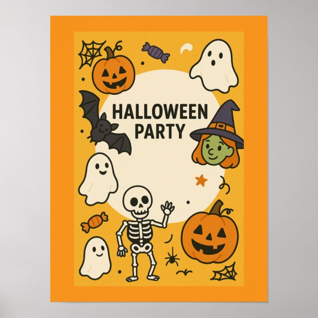 Póster Fiesta de Halloween para niños divertidos (Frente)