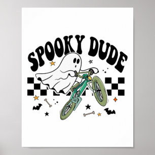 Póster Fiesta de Halloween Retro de ciclismo fantasma C