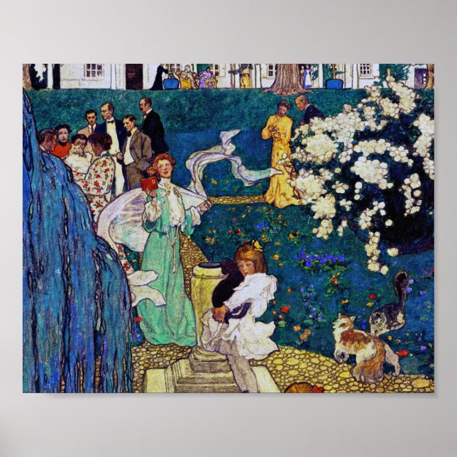Póster Fiesta de jardín con gato, Jessie Willcox Smith (Frente)