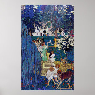 Póster Fiesta de jardín con perro y gato, Jessie Willcox 