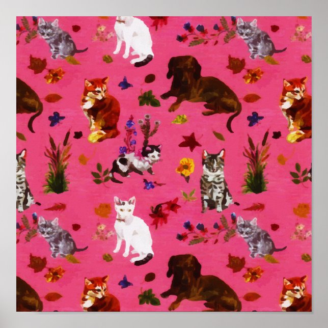 Póster Fiesta de jardín floral de perros de gato Mascota  (Frente)