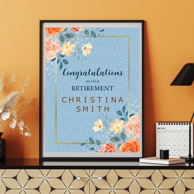 Póster Fiesta de Jubilación Moderno Elegante de Acuarela  (Modern Elegant Floral Watercolor Retirement Party Poster)