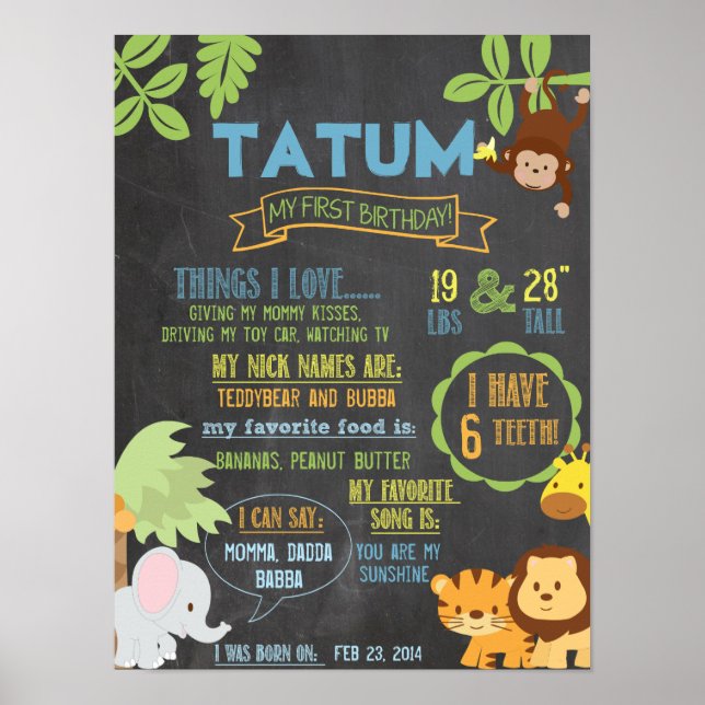 Póster Fiesta de la Jungla de Chalkboard  personalizado d (Frente)