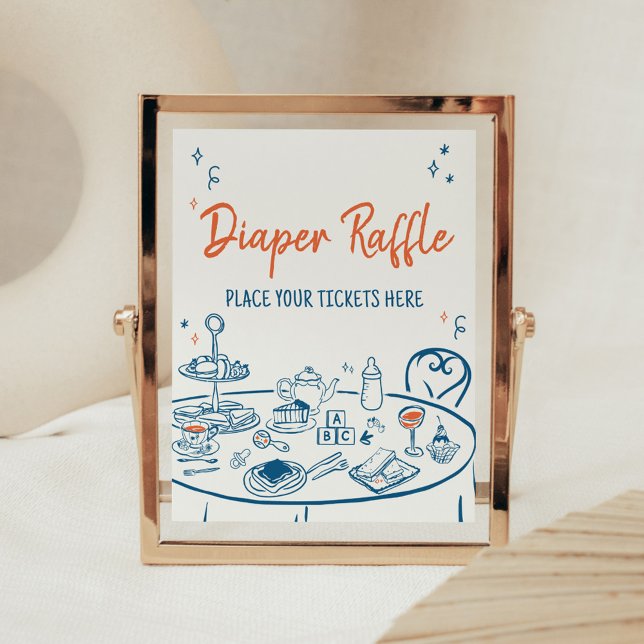 Póster Fiesta de la mano Baby Shower Diaper Raffle (Hand Drawn Baby Brunch Party Baby Shower Diaper Raffle Sign)