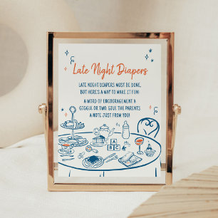 Póster Fiesta de la mano dibujado Baby Shower Diapers noc