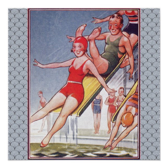 Póster Fiesta de la piscina Verano Vintage (Anverso)