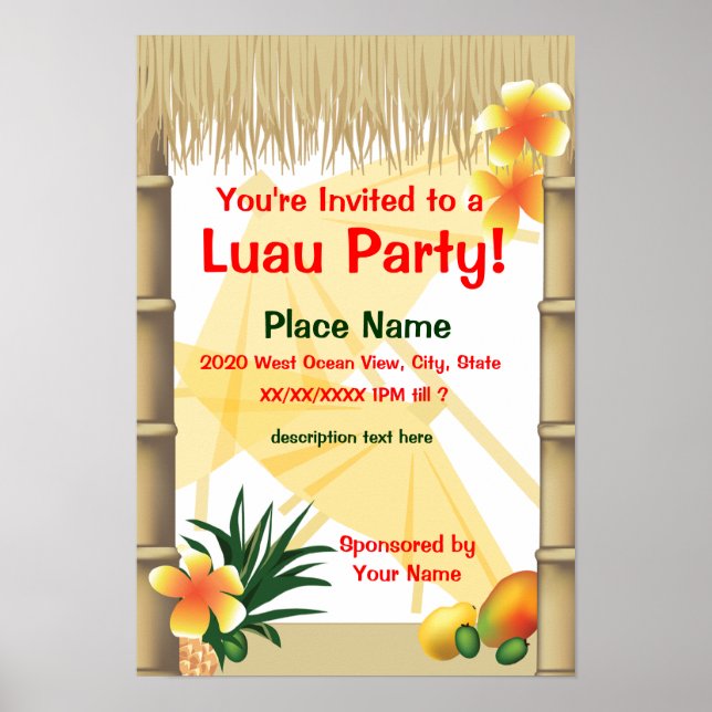 Póster Fiesta de Luau Invitación Poster (Frente)