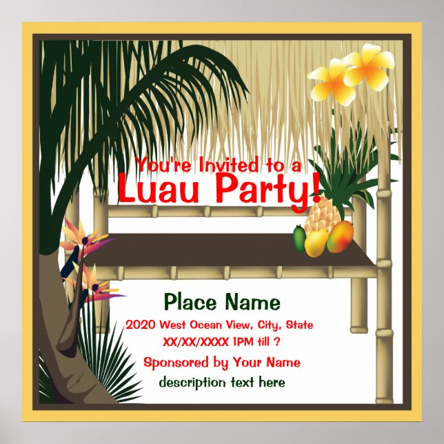 Póster Fiesta de Luau Invitación Poster (Frente)