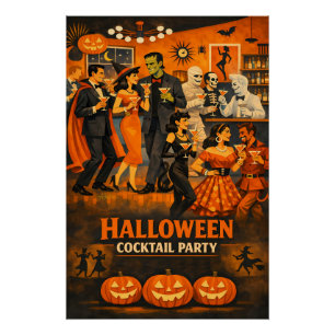 Póster Fiesta de Martini de Halloween Moderno de Mitad de