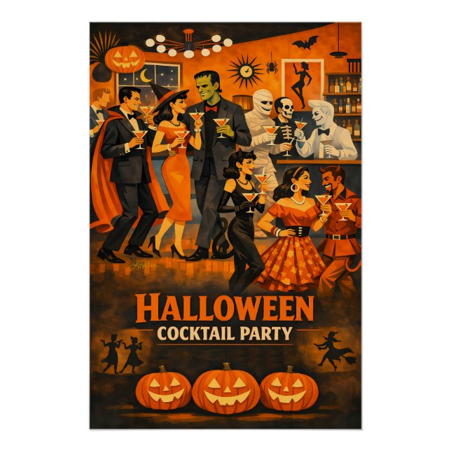 Póster Fiesta de Martini de Halloween Moderno de Mitad de (Anverso)