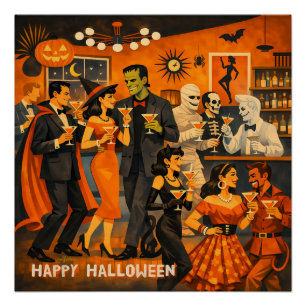 Póster Fiesta de Martini de Halloween Moderno de Mitad de