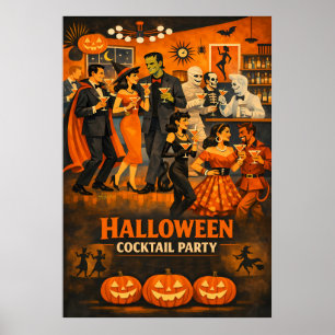 Póster Fiesta de Martini de Halloween Moderno de Mitad de