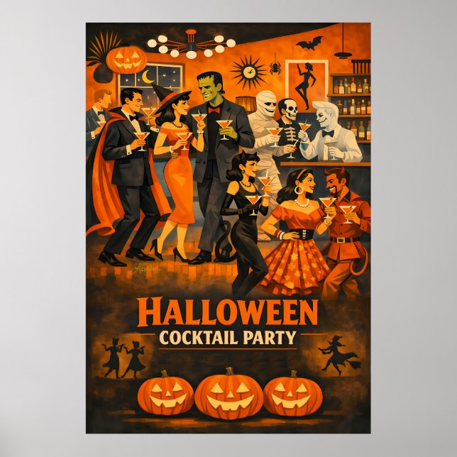 Póster Fiesta de Martini de Halloween Moderno de Mitad de (Frente)
